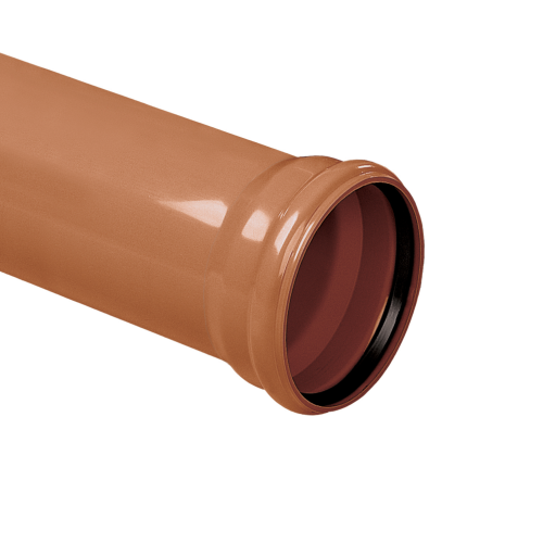 PVC buis 250 mm, r,bruin, SN8, manchet mof, L = 5 mtr