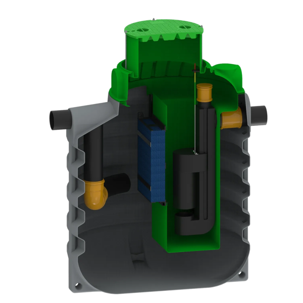 MW RoOil, PE OBAS 2350L, 10,0 L/s, Ø1500x2150mm, 2x Ø160mm